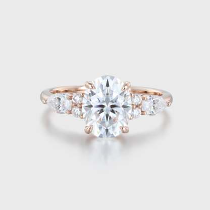 14K Rose Gold 7*9mm 2.0 Carat Oval Cut Moissanite Ring