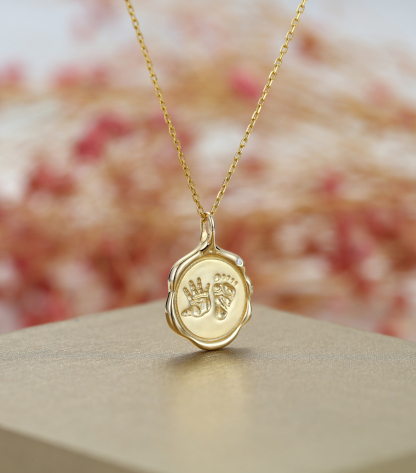 Customized Baby Necklace with Palm and Foot Engraved Name, Birthstone S925 Sterling Silver - Birthday and Memorial Gifts