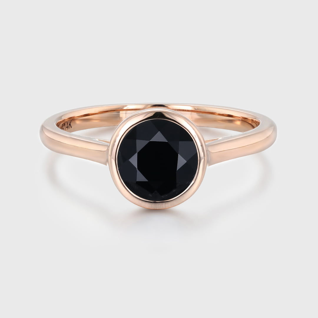 6.5mm Round Bezel Black Onyx Ring Rose gold ring Engagement Ring Solitaire Bezel Ring Promise Ring