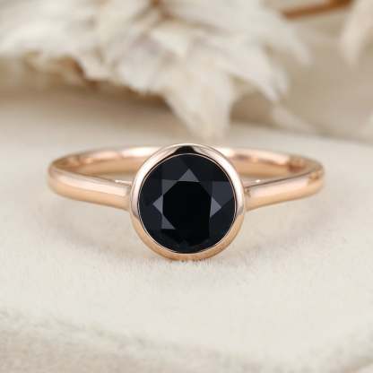 6.5mm Round Bezel Black Onyx Ring Rose gold ring Engagement Ring Solitaire Bezel Ring Promise Ring