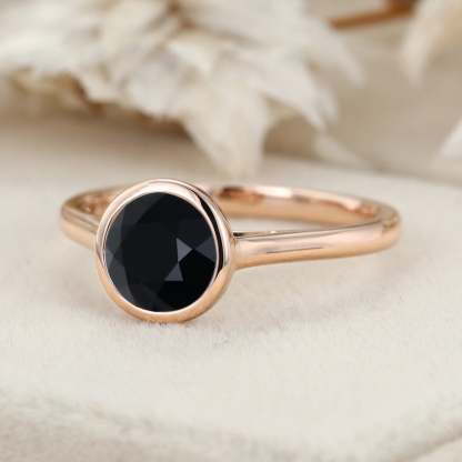 6.5mm Round Bezel Black Onyx Ring Rose gold ring Engagement Ring Solitaire Bezel Ring Promise Ring