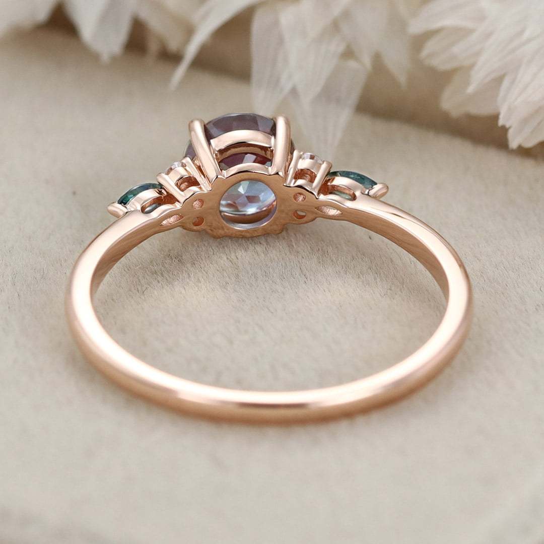 6.5mm Round Cut Lab Alexandrite Ring Vintage 14K Rose Gold Art Deco Engagement Ring