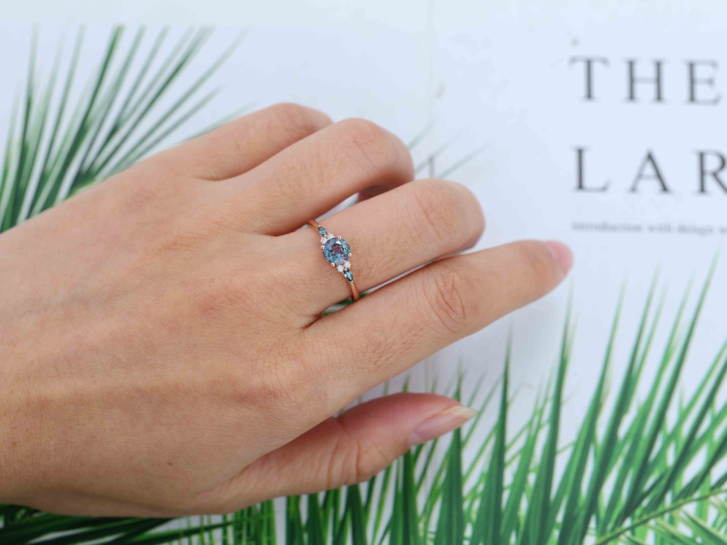 6.5mm Round Cut Lab Alexandrite Ring Vintage 14K Rose Gold Art Deco Engagement Ring