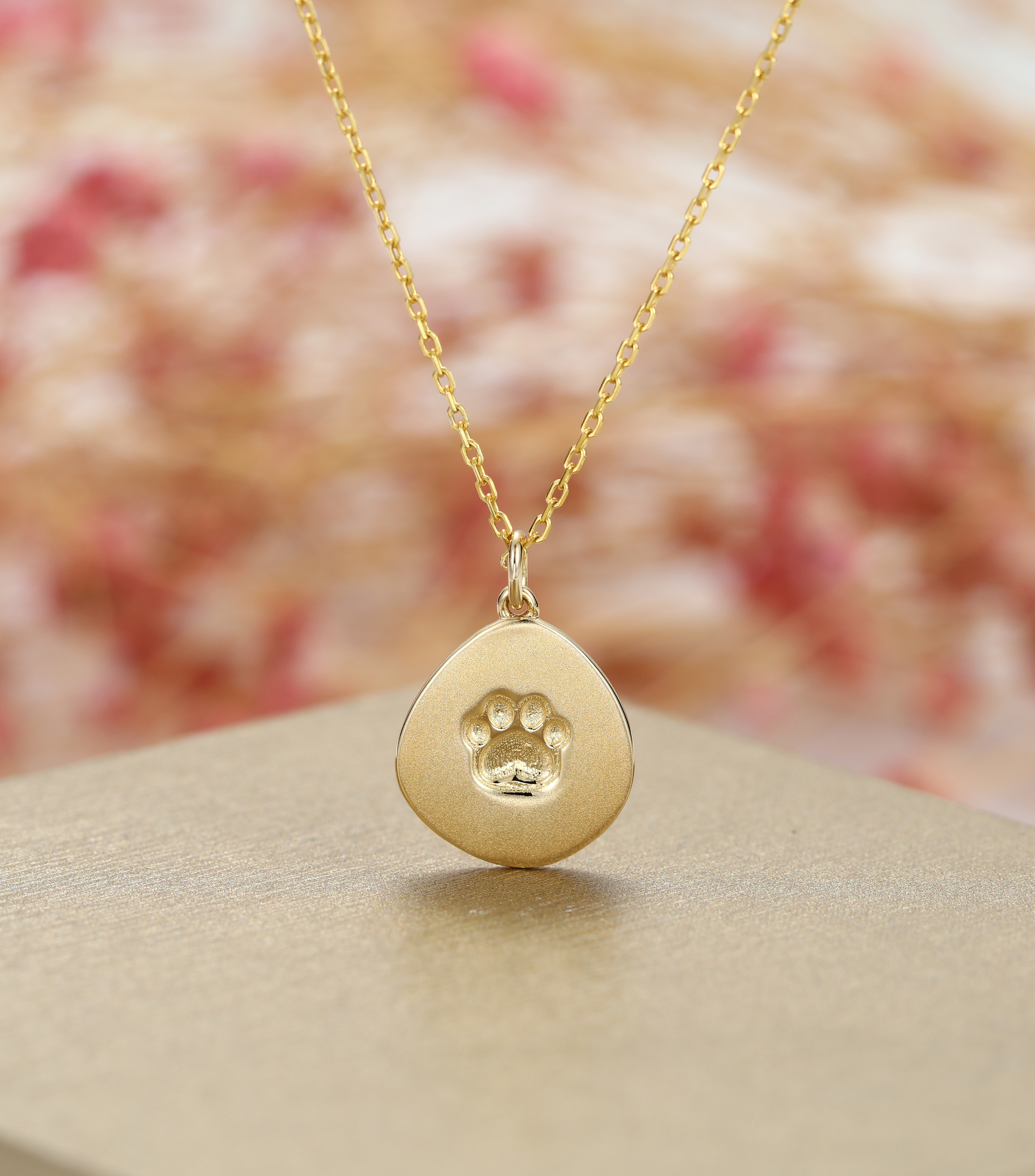 Handmade Customized Family Member Personalized Pet Dog Paw Necklace, Name Necklace, 925 Sterling Silver Set in 14K Gold