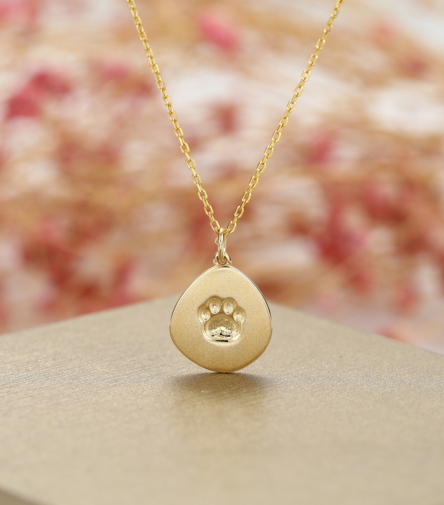 Handmade Customized Family Member Personalized Pet Dog Paw Necklace, Name Necklace, 925 Sterling Silver Set in 14K Gold