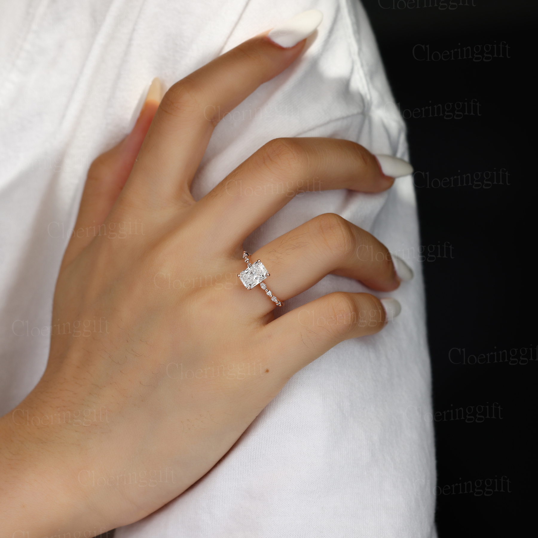 Radiant cut Lab Diamond engagement ring 1.0CT E VVS IGI Certified Rose Gold Lab Diamonds Bridal