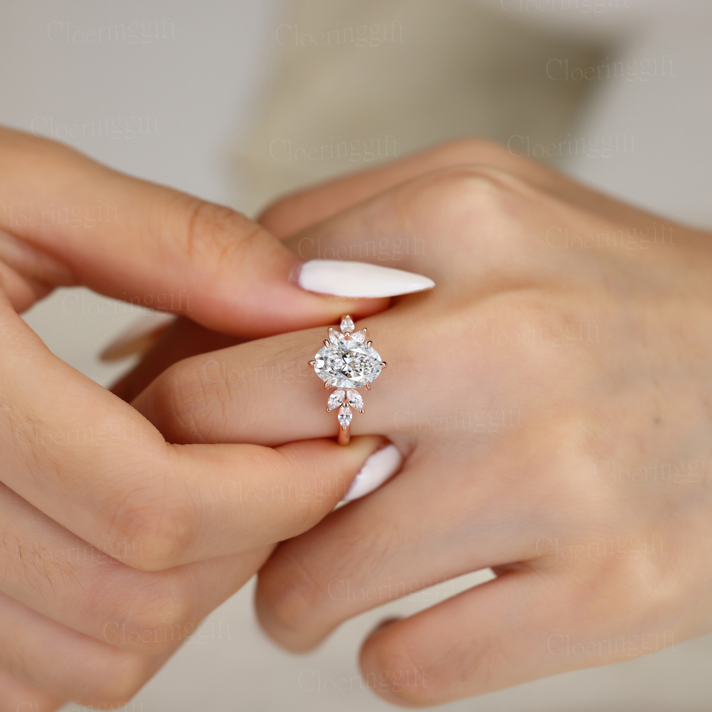 2.0ct Oval Cut Lab Grown Diamond Engagement Ring In 14K Rose Gold Ring