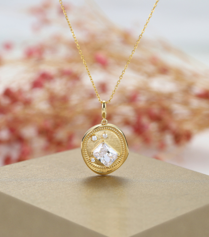 Customized Birthstone Set Emerald Cut Oval Pendant Necklace – Personalized Gift for Her