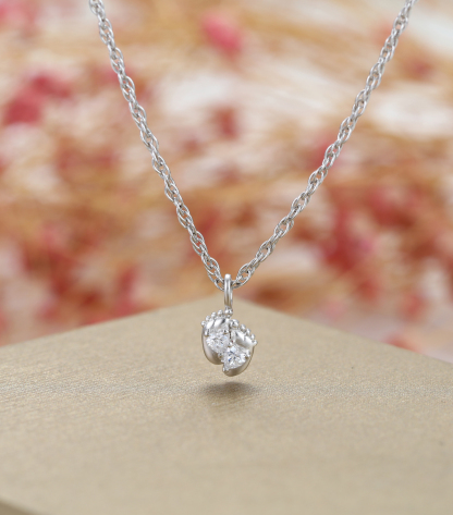 White Gold-Plated Customized Two-Stone Heart-Cut Birthstone Mini Baby Feet Necklace – Personalized Gift for Moms
