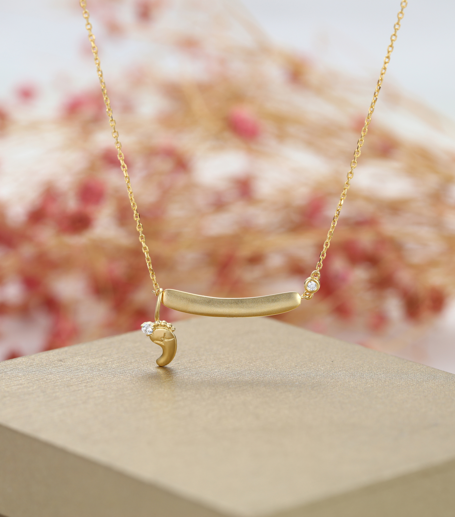 Gold-Plated Baby's Footprint Elements Customizable Birthstone Engraved Name Smile Necklace – Personalized Gift for Moms & Families