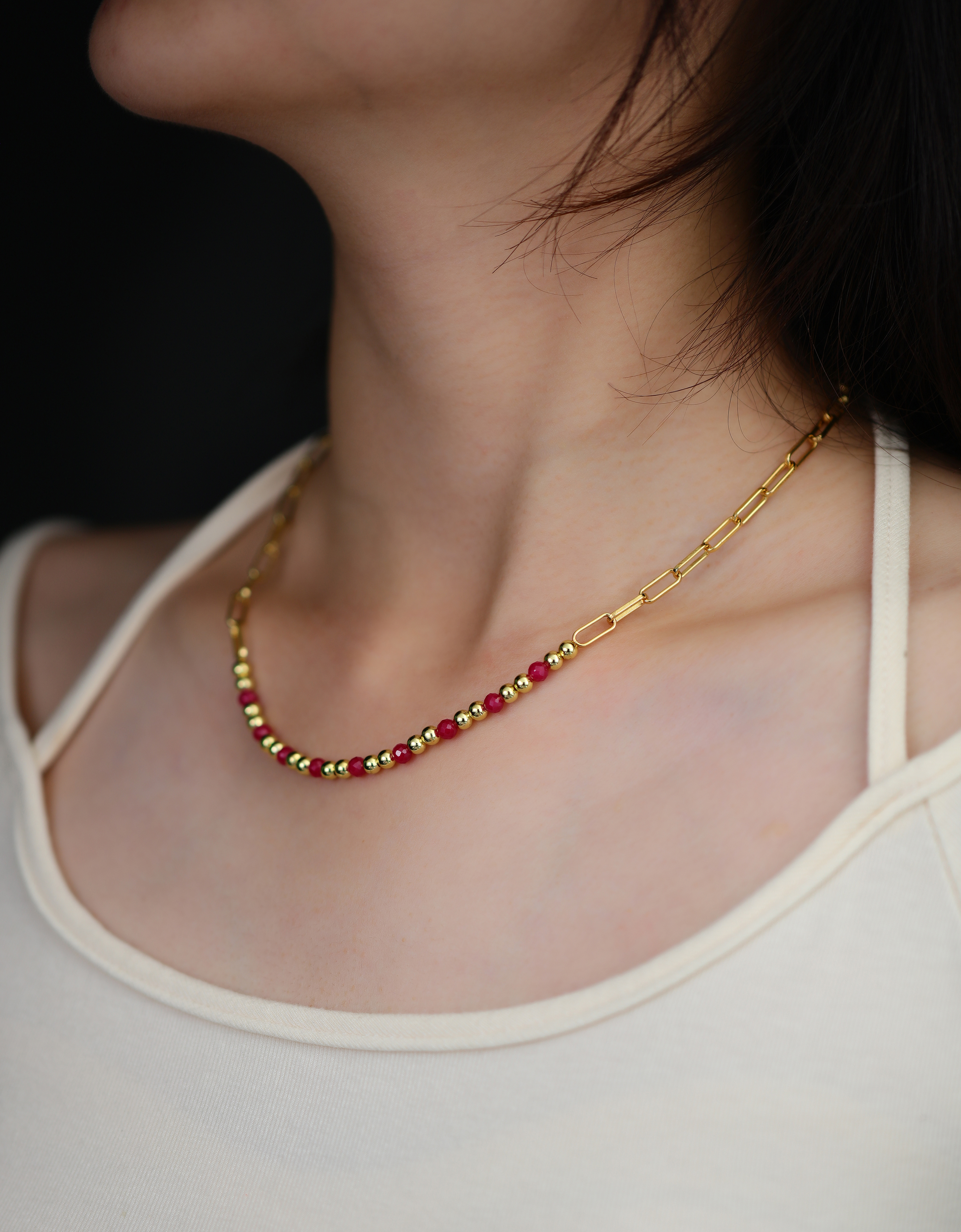 4mm Faceted Lab-Grown Ruby Gemstone Necklace- Gold Plated Gold Dainty Necklace | July Birthstone Jewelry for Women