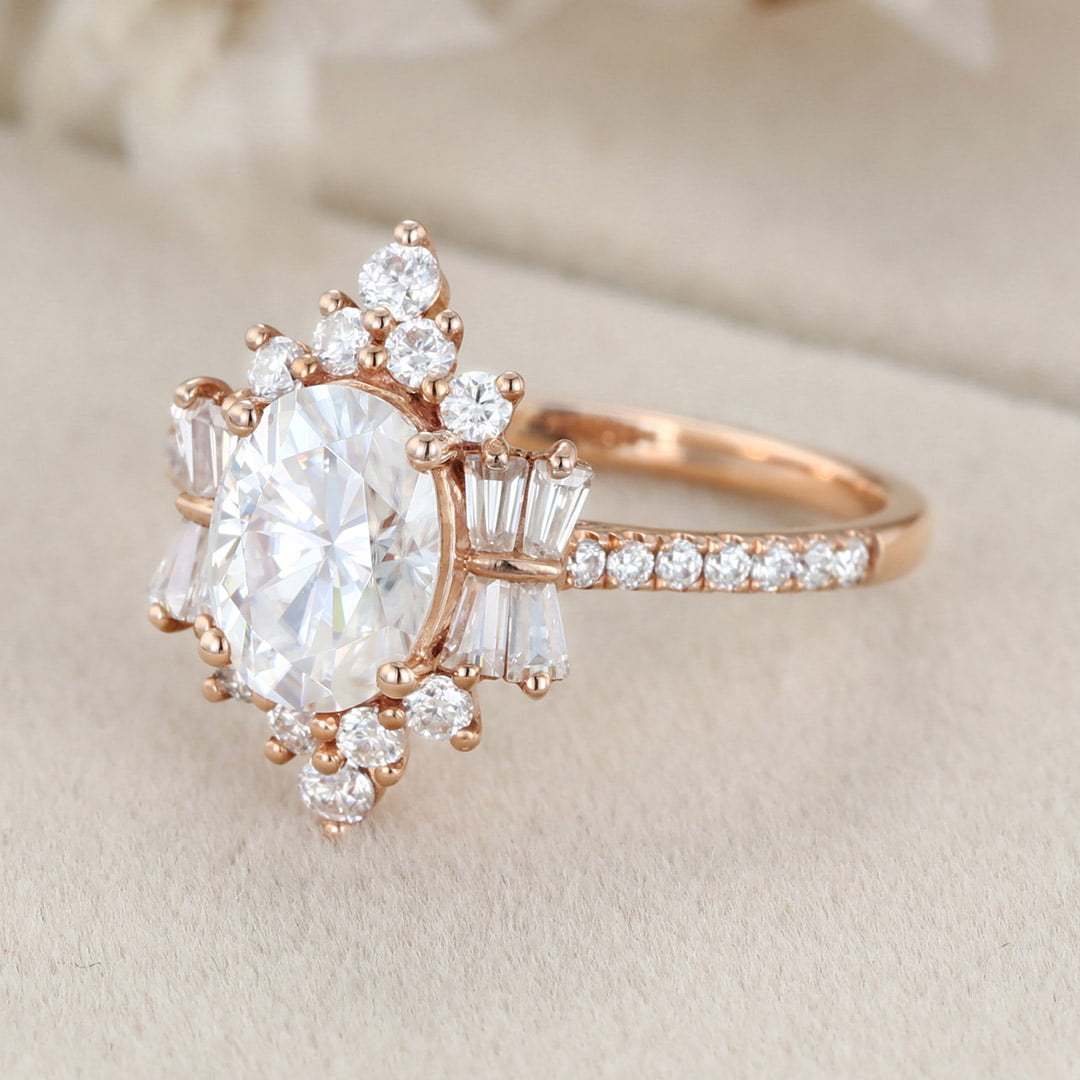 Vintage Luxury Art Deco Oval Moissanite Engagement Ring in 14K Black Gold – Elegant Bridal Jewelry for Women