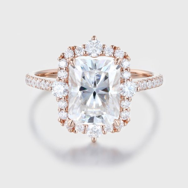 Radiant Cut Halo Moissanite Engagement Ring