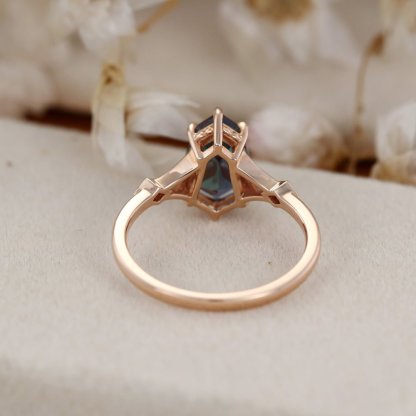 7x10mm Shield Shape Lab Alexandrite engagement ring Unique Simple Rose gold Moissanite engagement ring Bridal promise Anniversary gift ring