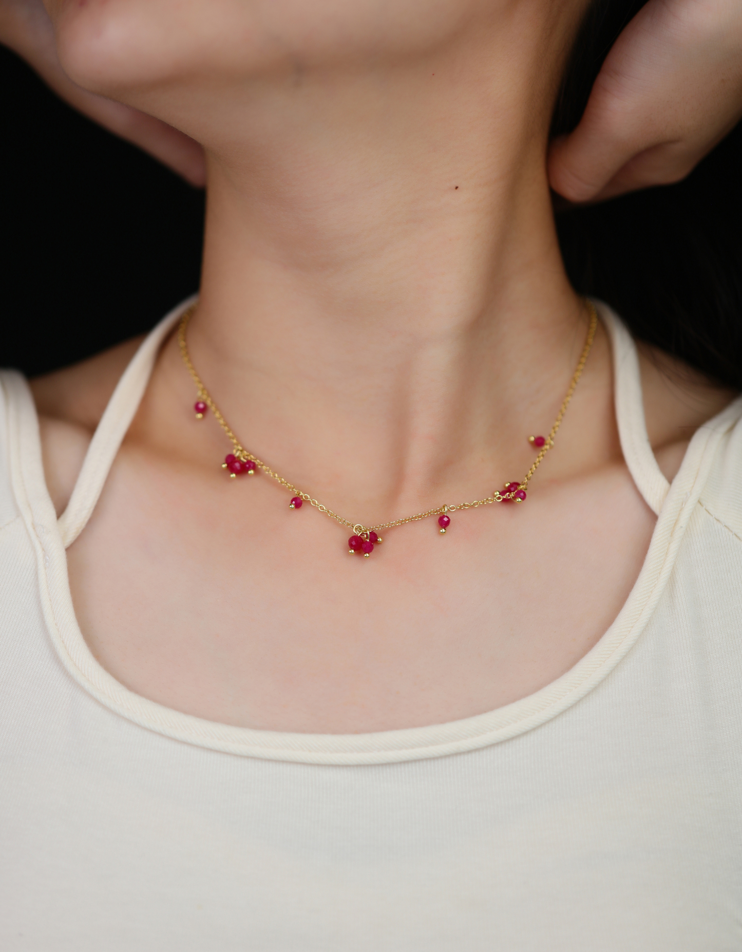 Boho Style Faceted Lab-Grown Ruby Necklace – Gold Plated Red Ruby Jewelry for Women