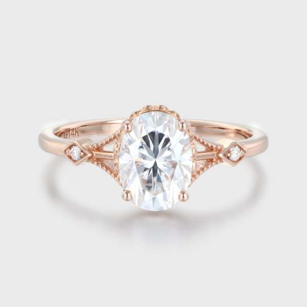 Oval Cut Moissanite Art Deco Engagement Ring
