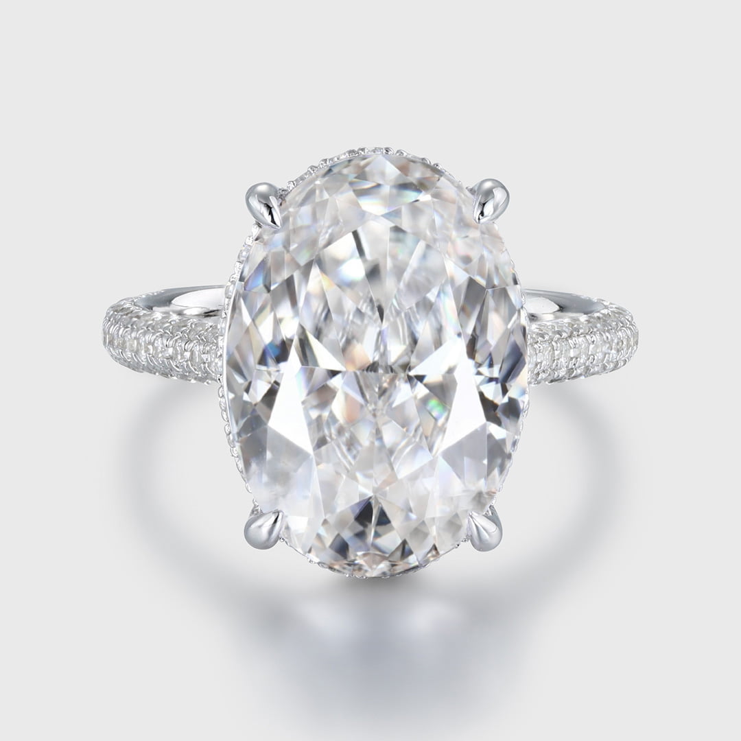 8 Carat Oval Cut Moissanite Half Eternity Engagement Ring in 14K White Gold