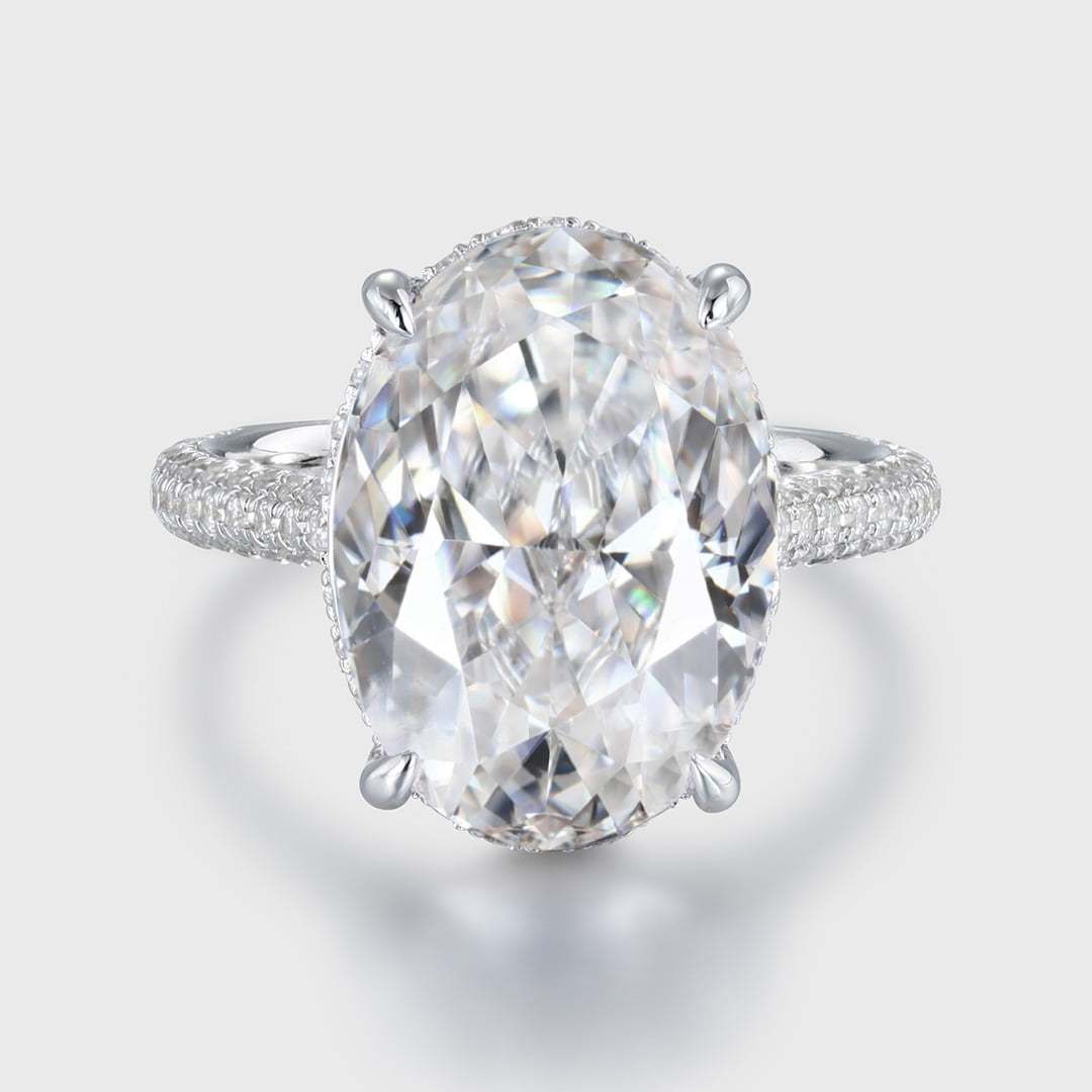 8 Carat Oval Cut Moissanite Half Eternity Engagement Ring in 14K White Gold