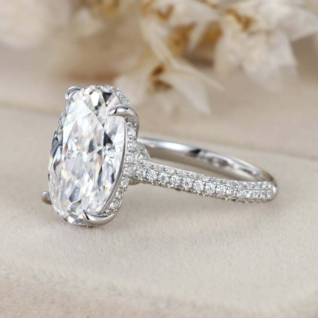 8CT Oval Moissanite Engagement Ring Vintage White gold Diamond ring Half Eternity Moissanite|Diamond wedding ring Bridal promise Anniversary