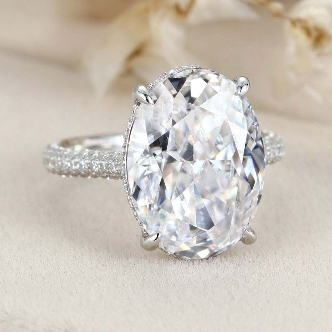 8CT Oval Moissanite Engagement Ring Vintage White gold Diamond ring Half Eternity Moissanite|Diamond wedding ring Bridal promise Anniversary