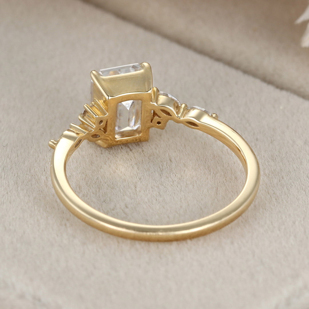 8X6mm Emerald cut Moissanite engagement ring vintage yellow gold engagement ring women Marquise Diamond unique bridal ring Anniversary gift