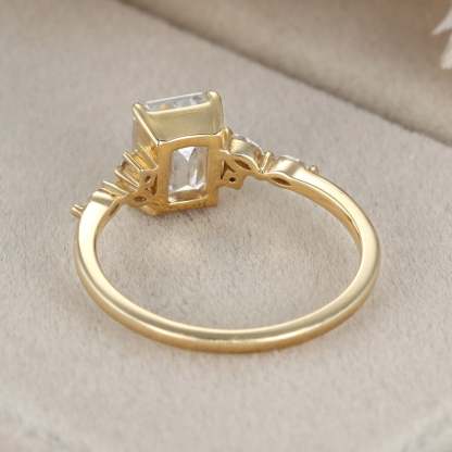 8X6mm Emerald cut Moissanite engagement ring vintage yellow gold engagement ring women Marquise Diamond unique bridal ring Anniversary gift