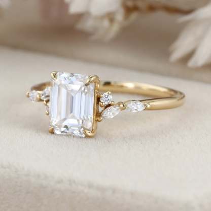8X6mm Emerald cut Moissanite engagement ring vintage yellow gold engagement ring women Marquise Diamond unique bridal ring Anniversary gift