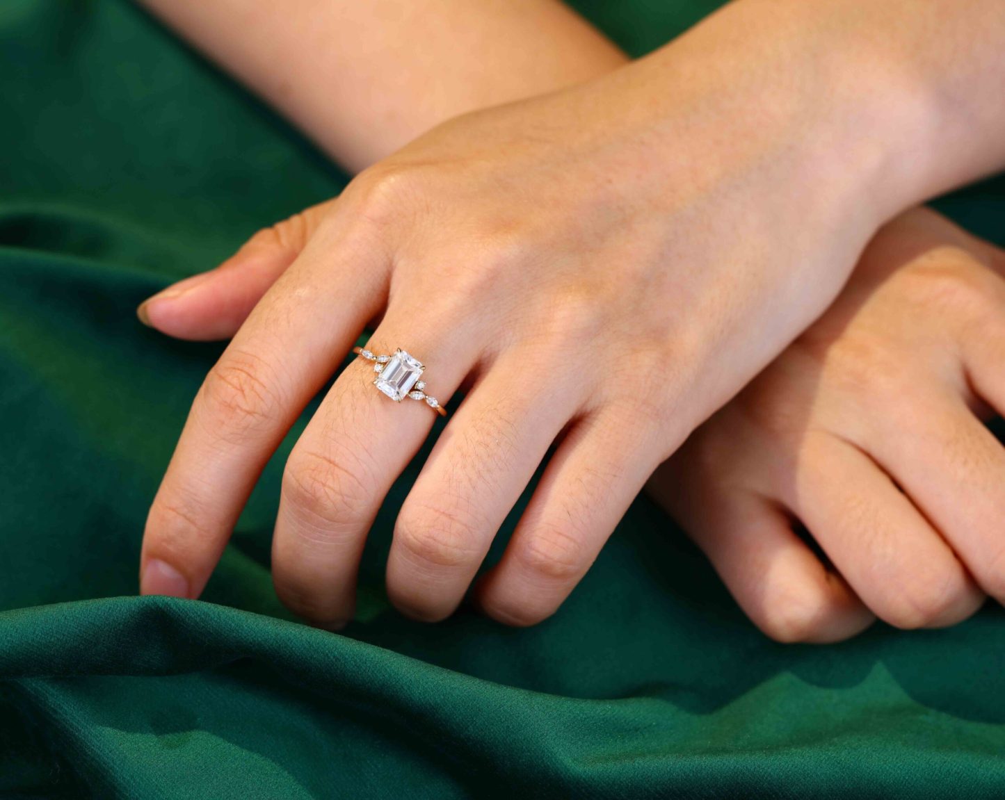 8X6mm Emerald cut Moissanite engagement ring vintage yellow gold engagement ring women Marquise Diamond unique bridal ring Anniversary gift