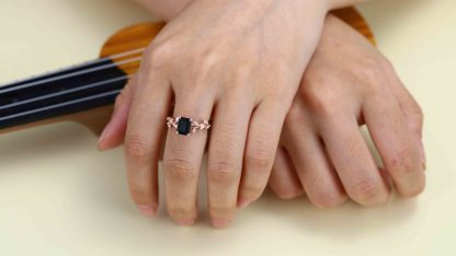 8x6mm Emerald Cut Black Onyx Engagement Ring 14K Solid Gold Ring