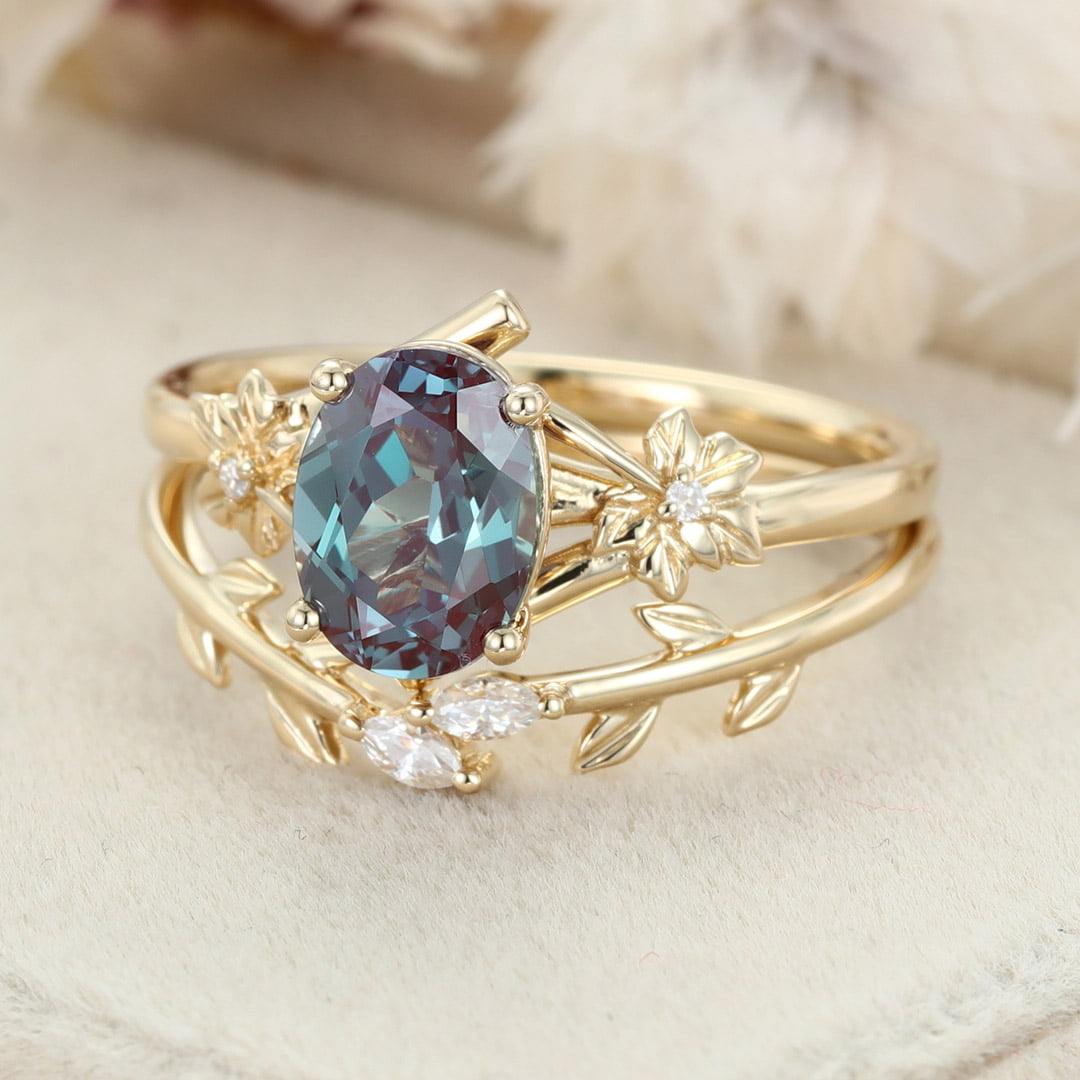 Nature Inspired Flower Leaf Oval Cut Lab Grown Alexandrite