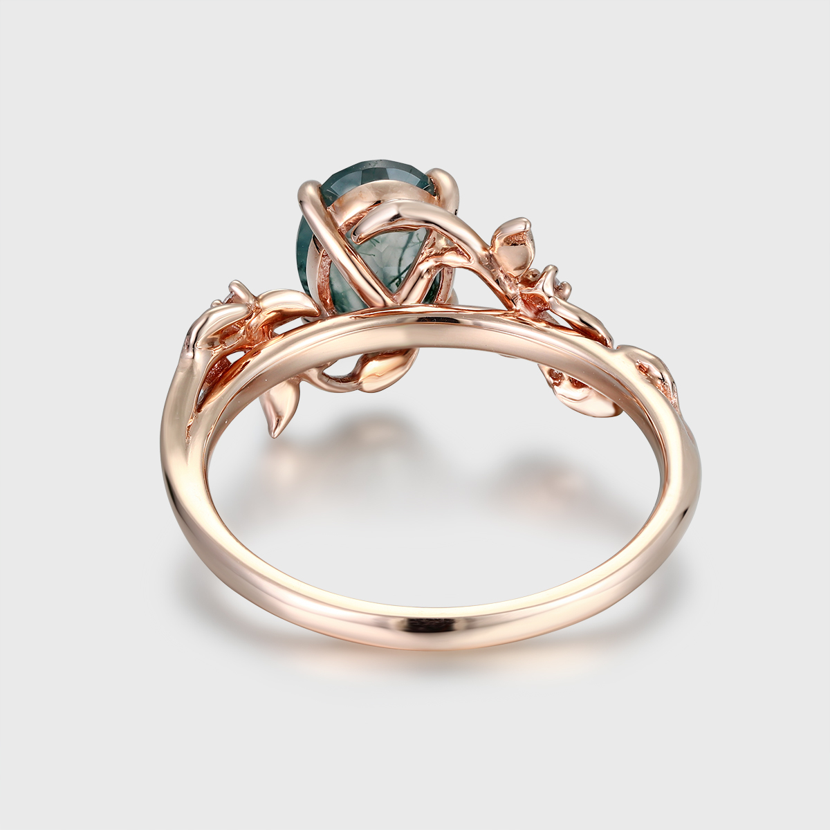 Nature-Inspired Oval Shaped Natural Moss Agate Engagement Ring in 14K Yellow Gold – Unique Wedding, Bridal, or Promise Ring for Her