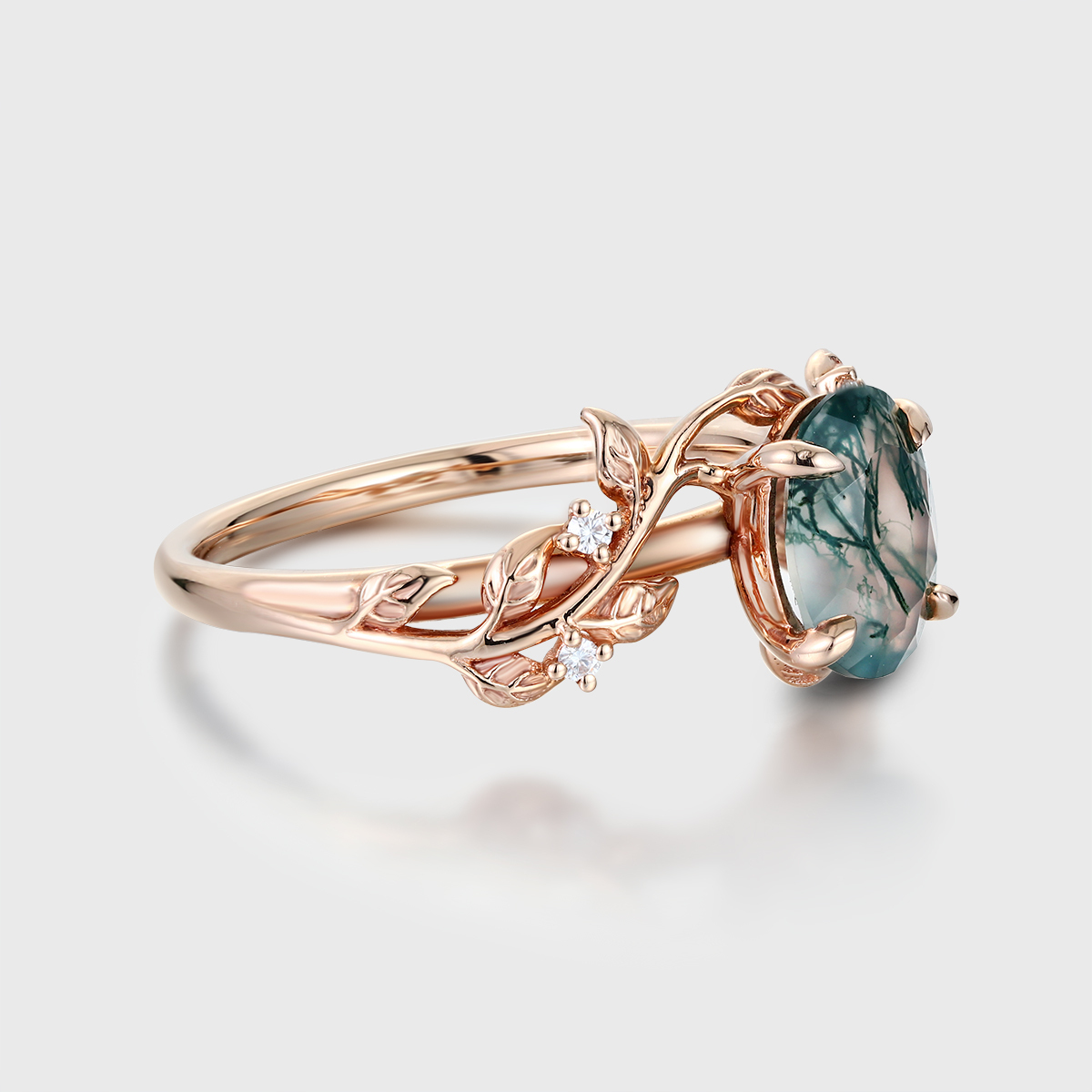 Nature-Inspired Oval Shaped Natural Moss Agate Engagement Ring in 14K Yellow Gold – Unique Wedding, Bridal, or Promise Ring for Her