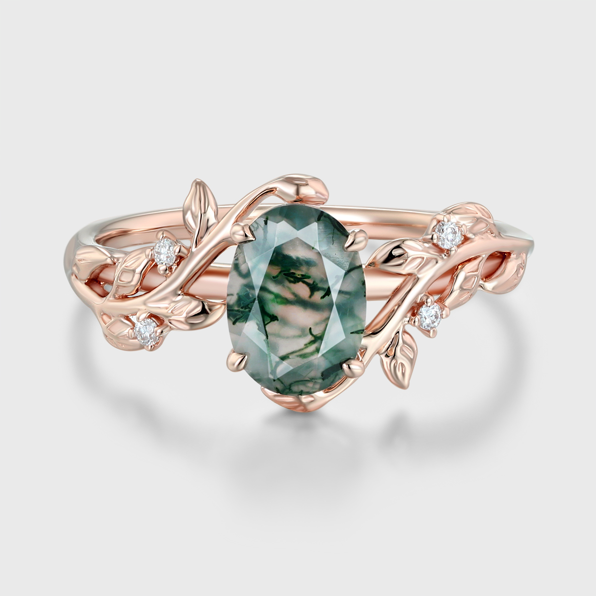 Nature-Inspired Oval Shaped Natural Moss Agate Engagement Ring in 14K Yellow Gold – Unique Wedding, Bridal, or Promise Ring for Her