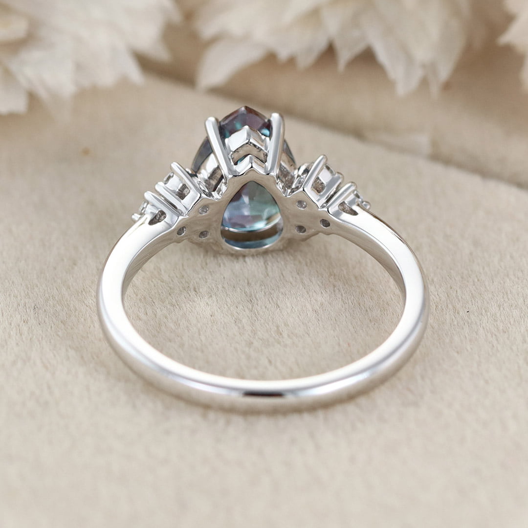 8x6mm Pear Cut Lab Alexandrite Engagement Ring 14K Rose Gold June birthstone