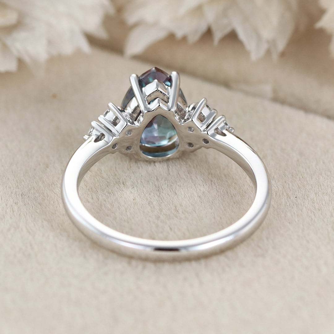 8x6mm Pear Cut Lab Alexandrite Engagement Ring 14K Rose Gold June birthstone