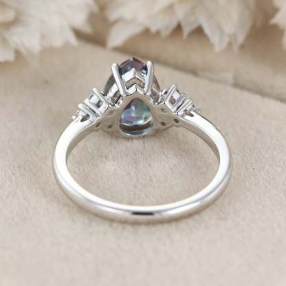 8x6mm Pear Cut Lab Alexandrite Engagement Ring 14K Rose Gold June birthstone