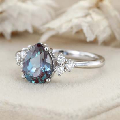 8x6mm Pear Cut Lab Alexandrite Engagement Ring 14K Rose Gold June birthstone