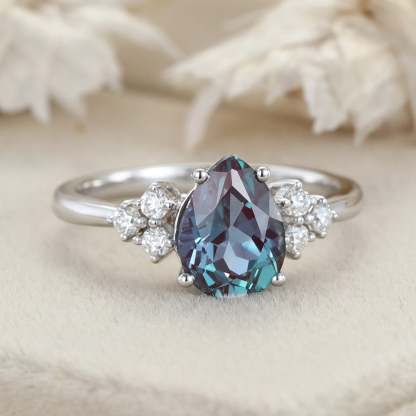 8x6mm Pear Cut Lab Alexandrite Engagement Ring 14K Rose Gold June birthstone
