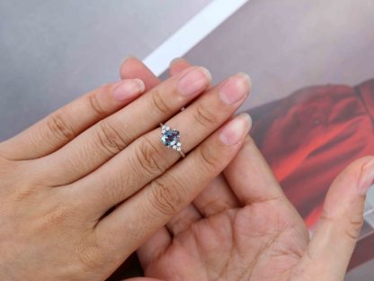 8x6mm Pear Cut Lab Alexandrite Engagement Ring 14K Rose Gold June birthstone