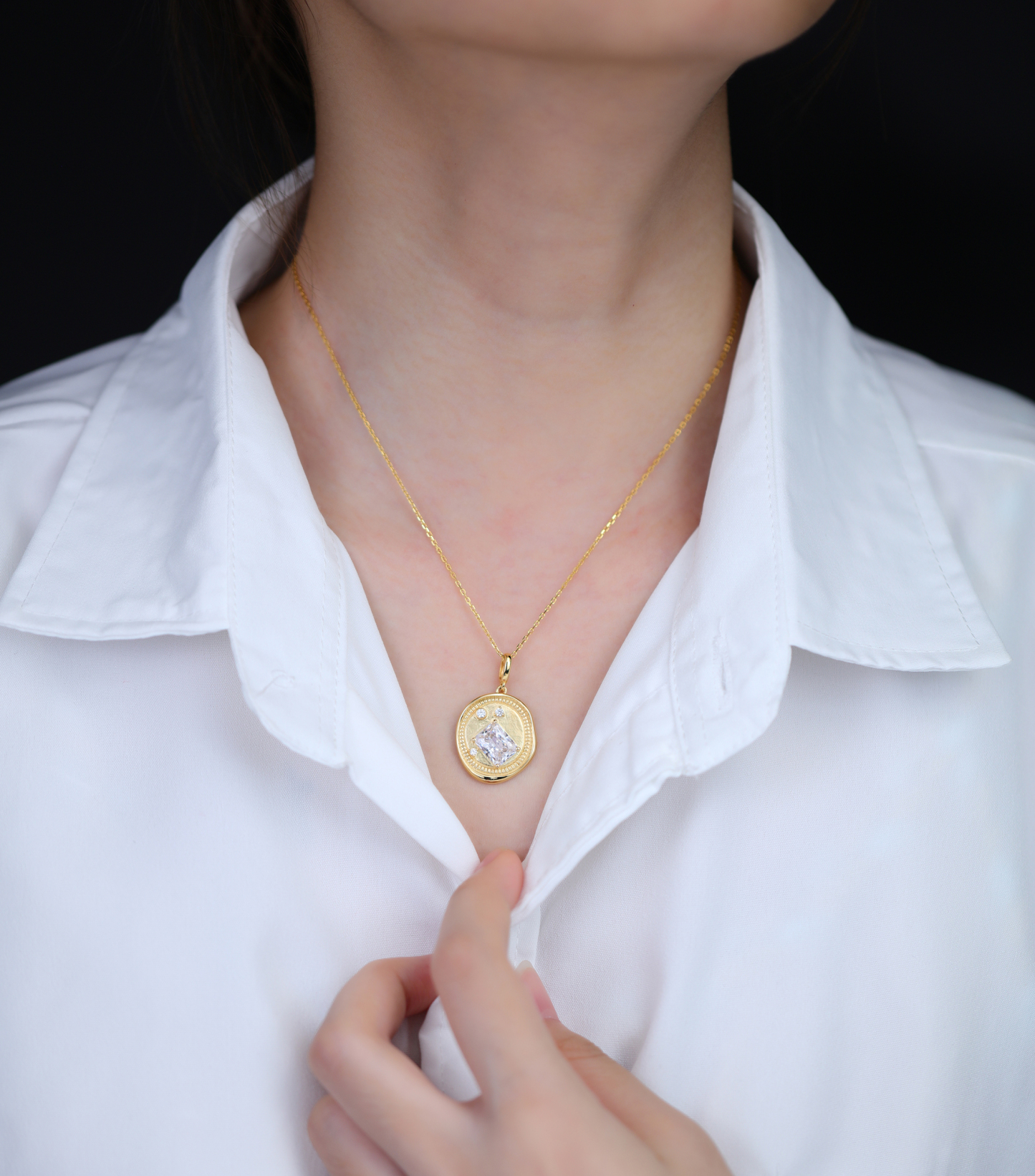 Customized Birthstone Set Emerald Cut Oval Pendant Necklace – Personalized Gift for Her