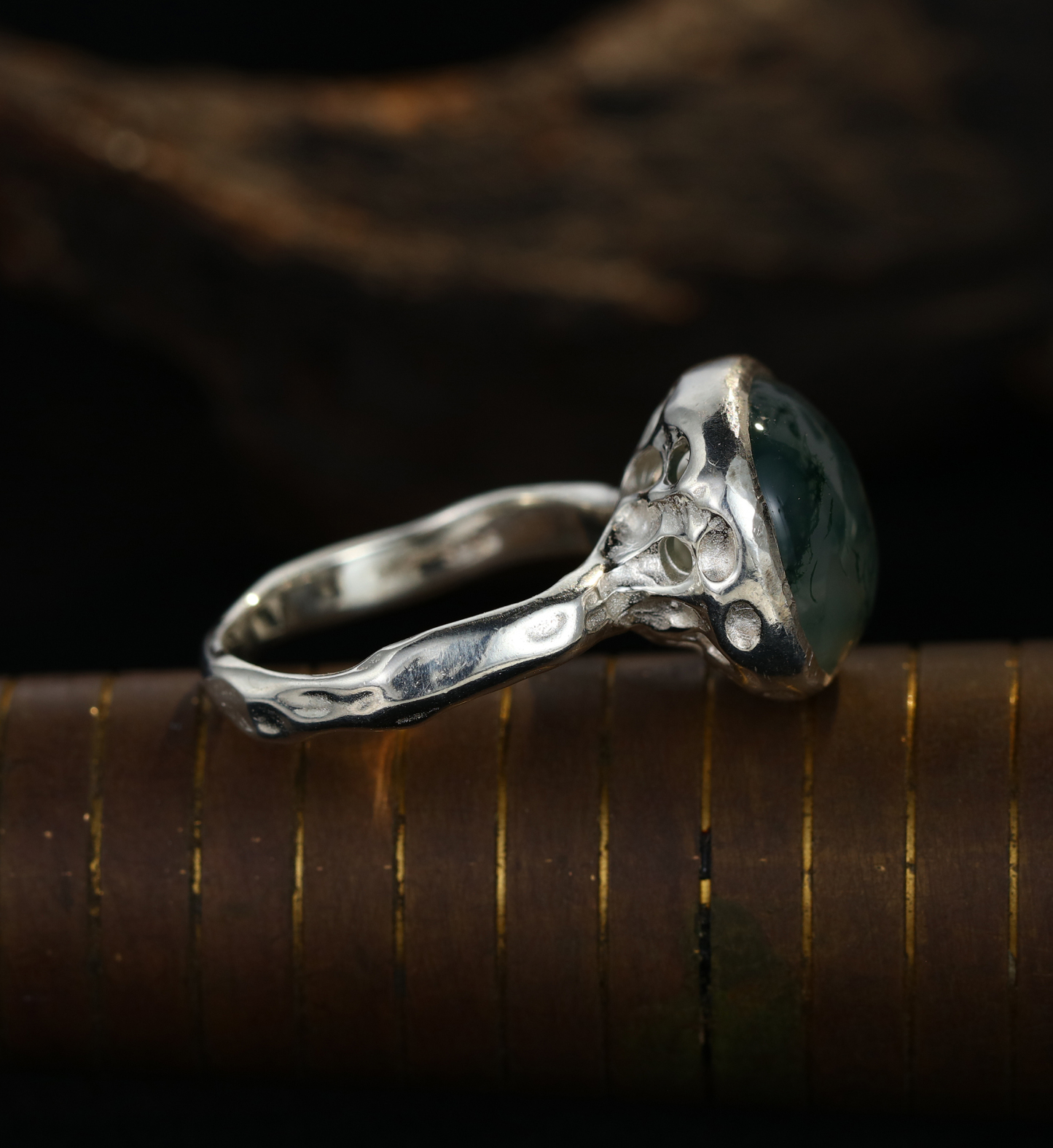 Handmade 925 Sterling Silver Moss Agate Men’s Ring – Unique Boho Gemstone Jewelry