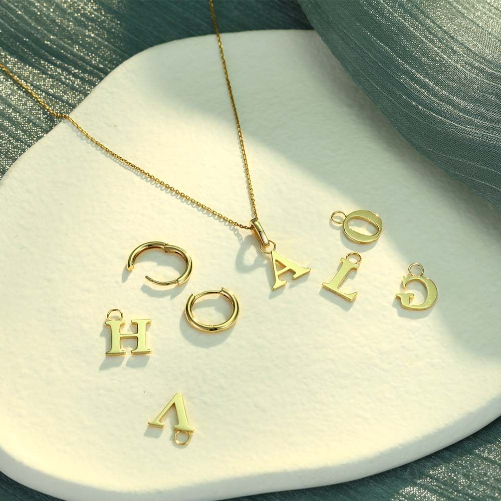 Andrea – Sterling Silver Yellow Gold-Plated Minimalist Alphabet Necklace