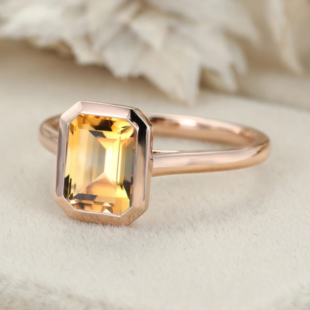 Bezel Citrine Engagement Ring 14K Rose Gold Ring Bezel Set Solitaire Ring Wedding Ring Bezel Set November Birthstone Anniversary Gift Ring