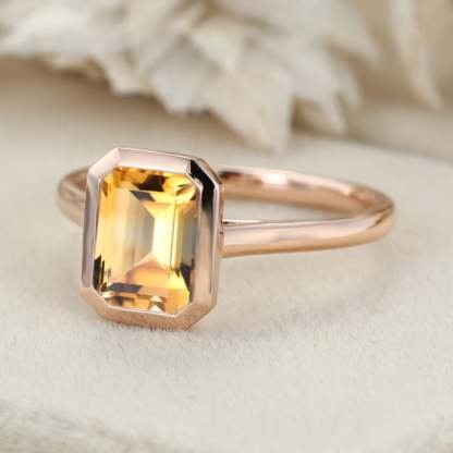Bezel Citrine Engagement Ring 14K Rose Gold Ring Bezel Set Solitaire Ring Wedding Ring Bezel Set November Birthstone Anniversary Gift Ring