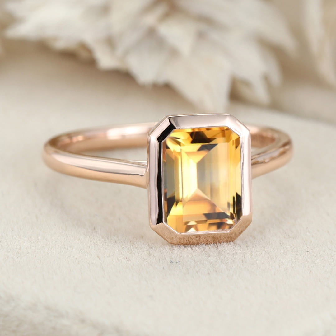 Bezel Citrine Engagement Ring 14K Rose Gold Ring Bezel Set Solitaire Ring Wedding Ring Bezel Set November Birthstone Anniversary Gift Ring
