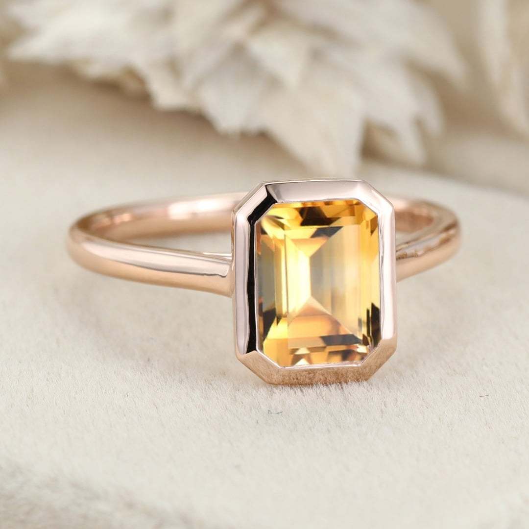Bezel Citrine Engagement Ring 14K Rose Gold Ring Bezel Set Solitaire Ring Wedding Ring Bezel Set November Birthstone Anniversary Gift Ring