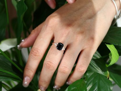 9x7mm Emerald Cut Black Onyx Ring In 14K Rose Gold