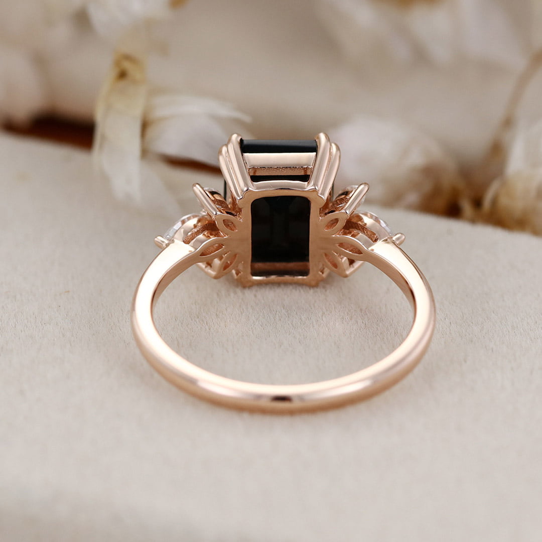 9x7mm Emerald Cut Black Onyx Ring In 14K Rose Gold