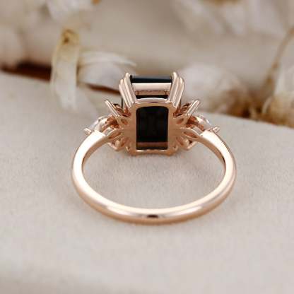 9x7mm Emerald Cut Black Onyx Ring In 14K Rose Gold