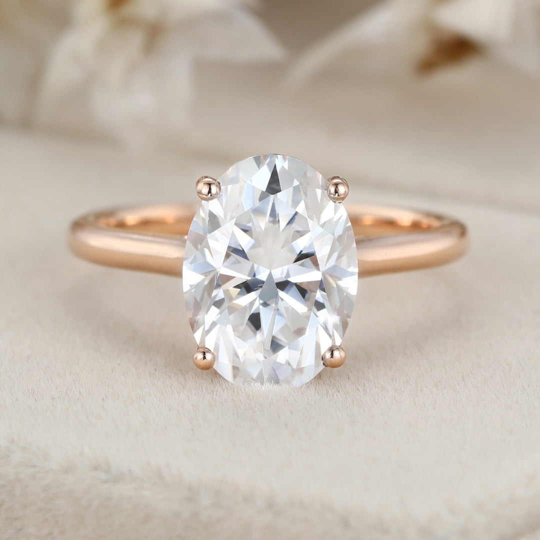 Classic 3.5 Carat Oval Cut Solitaire Moissanite Engagement Ring In14k Rose Gold